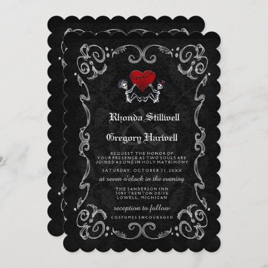 Halloween Skelette & Herz - COSTUMES Einladung (Vorne/Hinten)