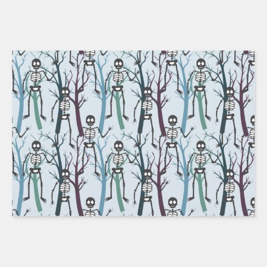 Halloween-Skelette in Bäumen Geschenkpapier Set (Vorderseite)