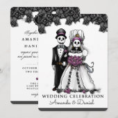 Halloween Skelette Lila zusammen mit Einladung (Vorne/Hinten)