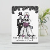 Halloween Skelette Lila zusammen mit Einladung (Stehend Vorderseite)