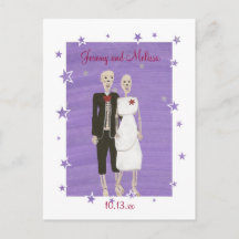 Halloween Skelette Save the Date Hochzeitspostkart