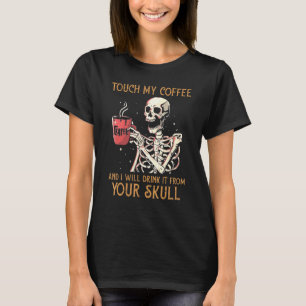 Halloween Skelette Schädel Trinken Kaffee Vintage T-Shirt