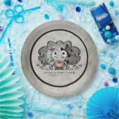 Halloween-Skelette schwarz u. graue Pappteller (Party)