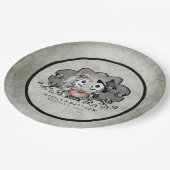 Halloween-Skelette schwarz u. graue Pappteller (Schrägansicht)