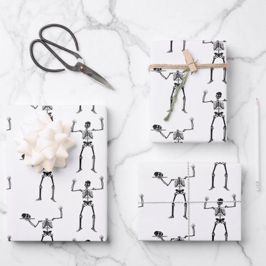 Halloween Skelette, Trick oder Treat, Boo Geschenkpapier Set (Vorderseite)