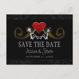 Halloween Skelette und Herzharmonie Save the Date Ankündigungspostkarte