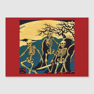 Halloween - Skelette Woodcut 4 Magnetkarte