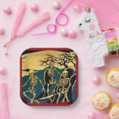 Halloween - Skelette Woodcut 4 Pappteller (Party)