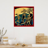 Halloween - Skelette Woodcut 4 Poster (Küche)