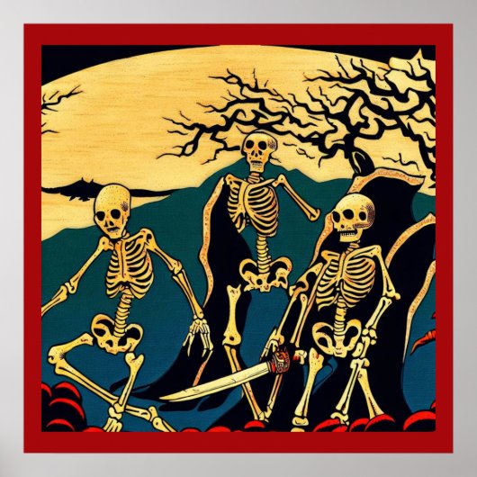 Halloween - Skelette Woodcut 4 Poster (Vorne)