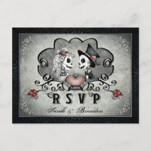 Halloween Skeletts Black Gray & Heart MENU UAWG Einladungspostkarte