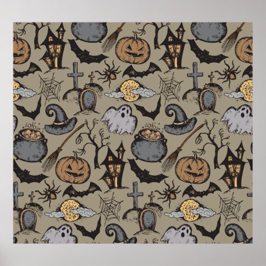 Halloween-Sketch: Vintag nahtlos Poster (Vorne)