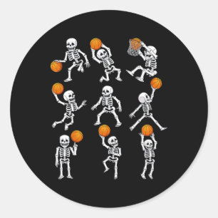Halloween Sketll Skeletons Dunking Dribble Boys Ki Runder Aufkleber