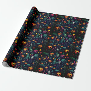 Halloween Skull and Garden Wiederholung Nahtloses Geschenkpapier