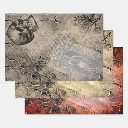 Halloween Skull and Moon Pattern Briefmarke Epheme Geschenkpapier Set (Set)