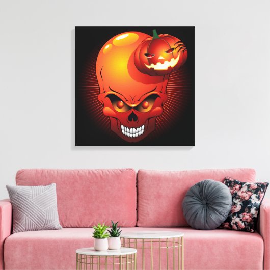 Halloween Skull and Pumpkin Canvas Print Leinwanddruck (Insitu (Wohnzimmer))