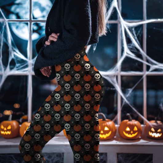 Halloween Skull and Pumpkin Pattern Leggings