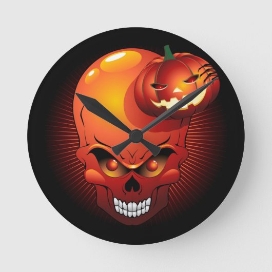 Halloween Skull and Pumpkin Runde Wanduhr (Vorderseite)