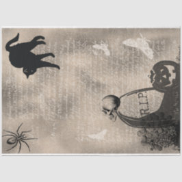 Halloween Skull auf Grabstein und Black Cat Seidenpapier