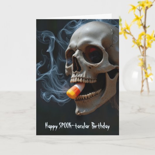 Halloween Skull Biting Candy Corn Karte (Gelbe Blume)