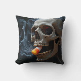 Halloween Skull Biting Candy Corn Kissen