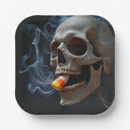 Halloween Skull Biting Candy Corn Pappteller