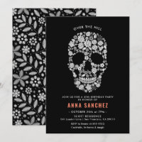 Halloween Skull Black Floral Geburtstag Einladung