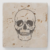 Halloween Skull Black Line Zeichnend Steinuntersetzer (Vorderseite)