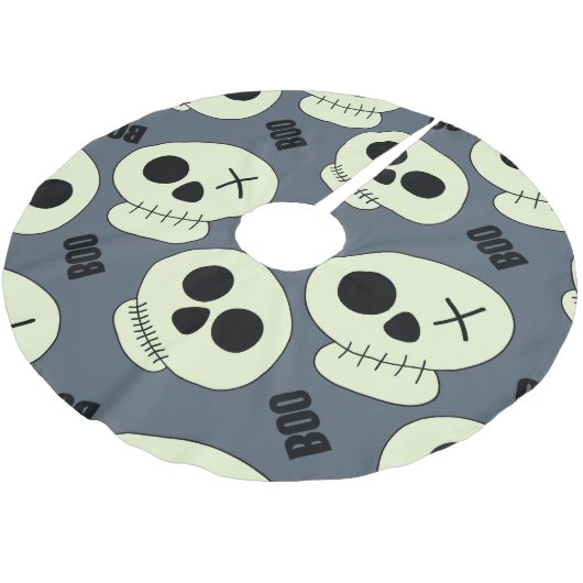 Halloween Skull, Boo Childish Design. Polyester Weihnachtsbaumdecke (Schrägansicht)