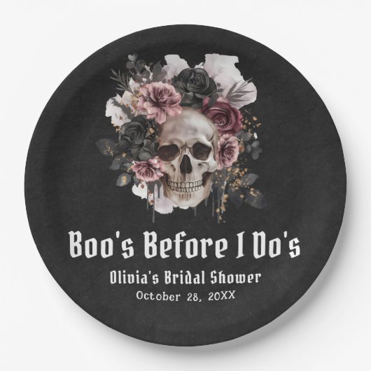 Halloween Skull Boo's Before I Do's Brautparty Pappteller (Vorderseite)