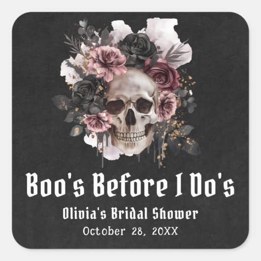 Halloween Skull Boo's Before I Do's Brautparty Quadratischer Aufkleber (Vorderseite)