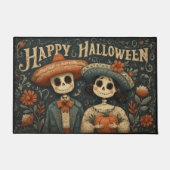 Halloween Skull Couple with Pumpkins and Sombreros Fußmatte (Vorderseite)