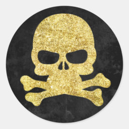 Halloween Skull & Cross Bones Gold Imitate Glitzer Runder Aufkleber