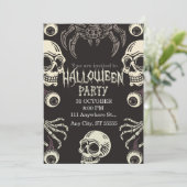 Halloween Skull Einladung Schwarz-weiß (Stehend Vorderseite)