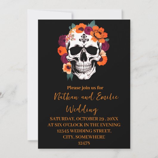 Halloween-Skull Gotische Hochzeitseinladung Einladung (Vorderseite)