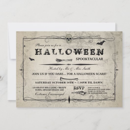 Halloween Skull Invite Gothume Fledermäuse Party Einladung (Vorderseite)