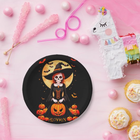 Halloween-Skull-Kürbis Pappteller (Party)