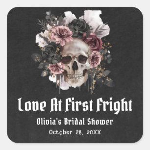 Halloween Skull-Liebe im ersten Fright-Brautparty Quadratischer Aufkleber