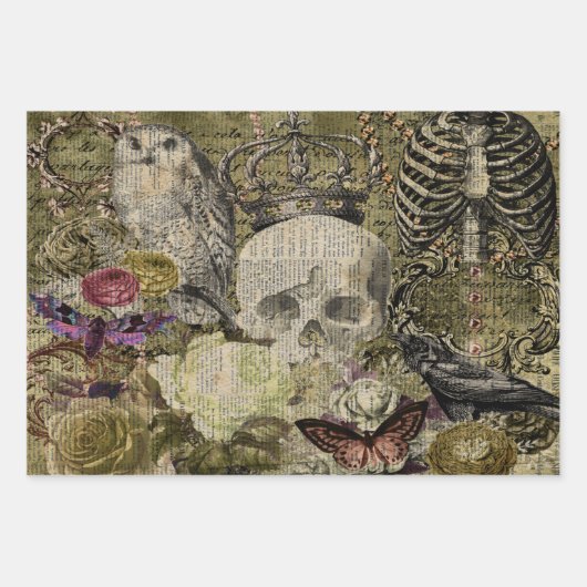 Halloween Skull mit Kronen und Eule Geschenkpapier Set (Vorderseite 2)