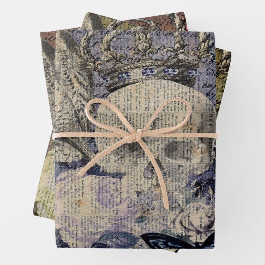 Halloween Skull mit Kronen und Eule Geschenkpapier Set (Beispiel)