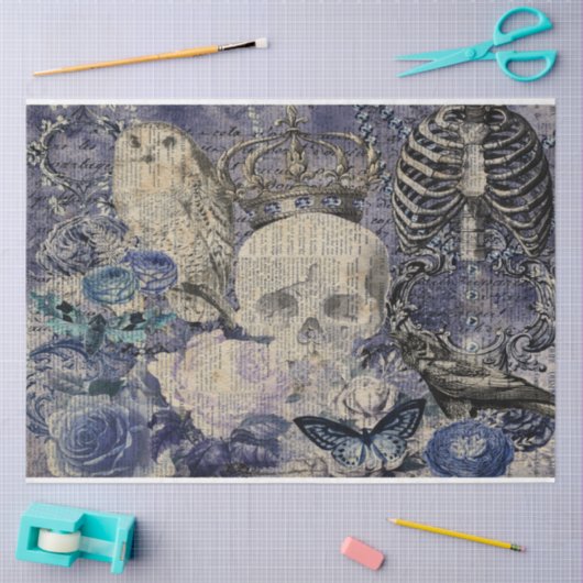 Halloween Skull mit Kronen und Eule Seidenpapier (Basteln)