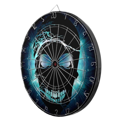Halloween Skull mit magisch blauem Licht 2 Dartscheibe (Vorderseite rechts)