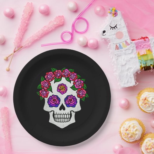 Halloween Skull mit Rose Pappteller (Party)
