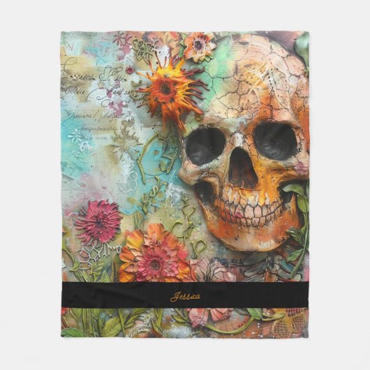 Halloween Skull Personalisiert Name Fleecedecke (Vorderseite)