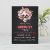 Halloween Skull Rose Party Einladung Erwachsene (Stehend Vorderseite)