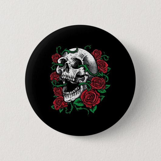 Halloween Skull Rose Skeleton Geschenkidee Button (Vorderseite)