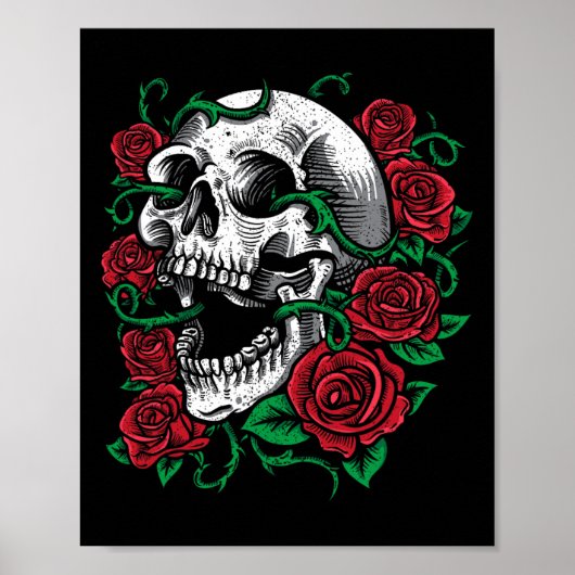 Halloween Skull Rose Skeleton Geschenkidee Poster (Vorne)
