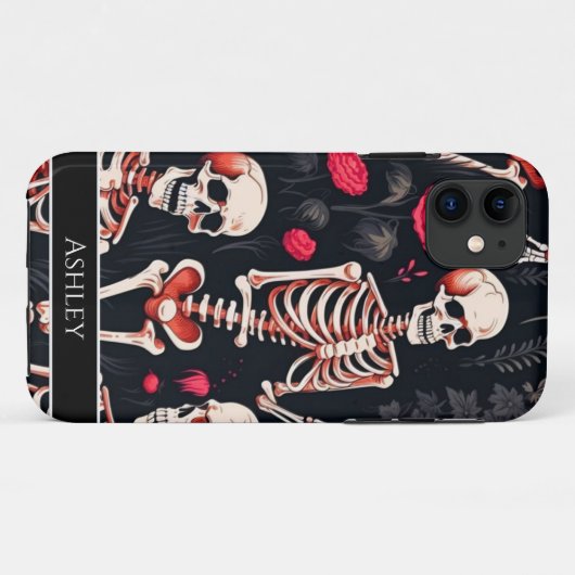 Halloween Skull Rote Rosen Personalisiert Case-Mate iPhone Hülle (Rückseite (Horizontal))