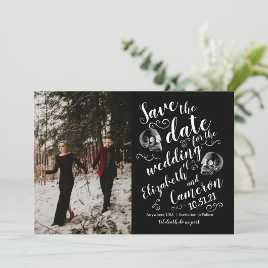 Halloween Skull Save the Date (Stehend Vorderseite)