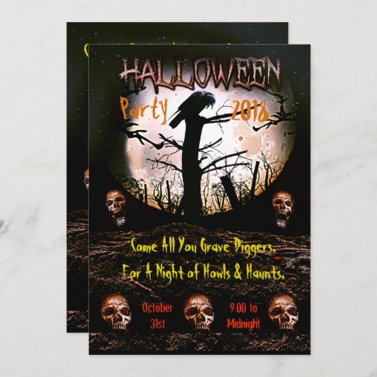 Halloween-Skull-Screenmoon-Party Einladung (Vorne/Hinten)
